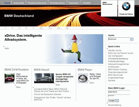 BMW.de - Ansicht Startseite für menschliche Besucher
