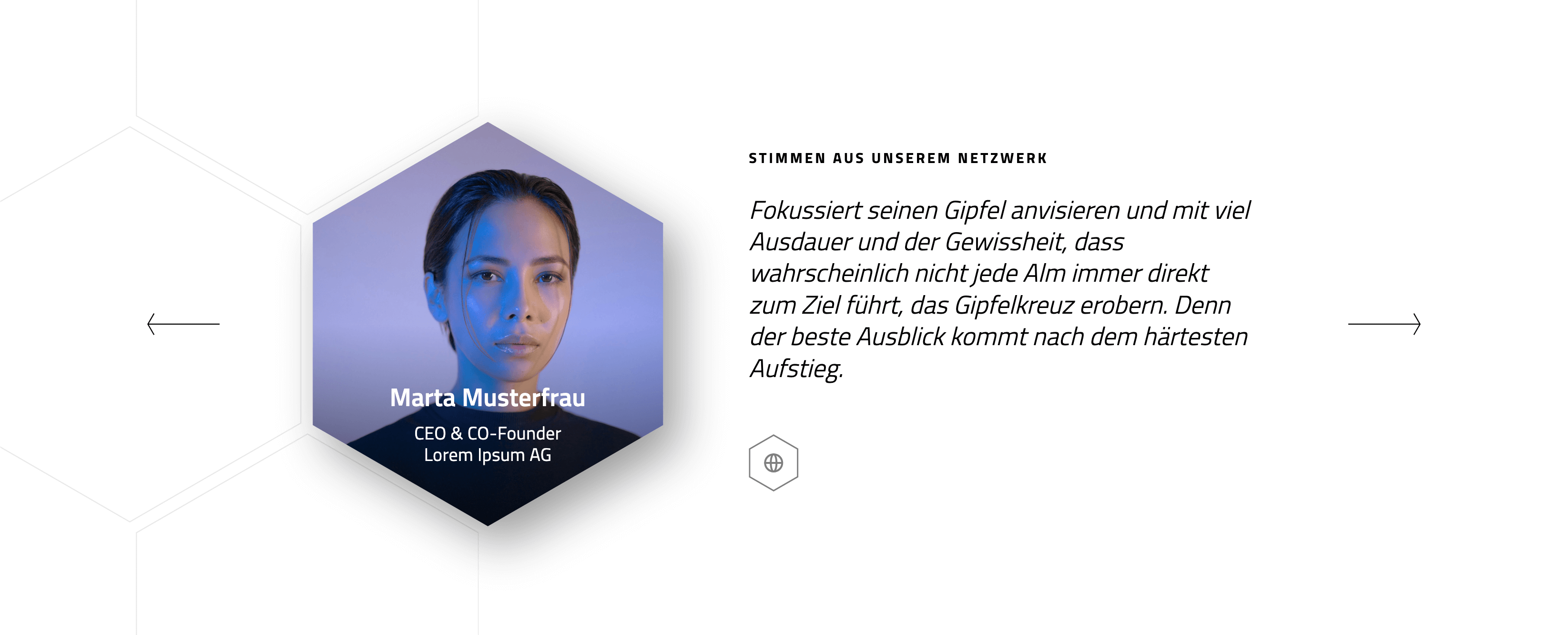 Testimonial Element von GZDN.de mit sechseckigem Autorenbild